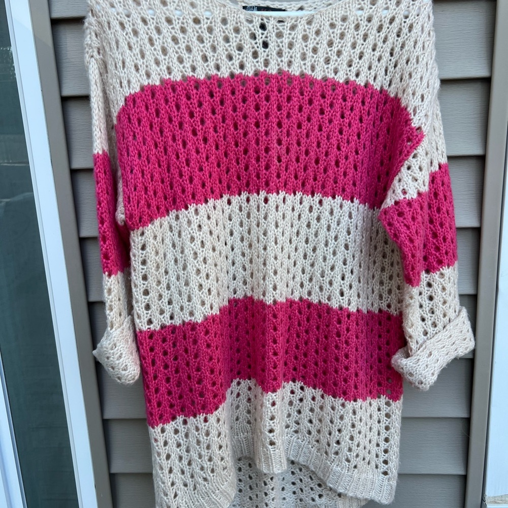 Cozy Knit Sweater in Pink and Cream Oversized
